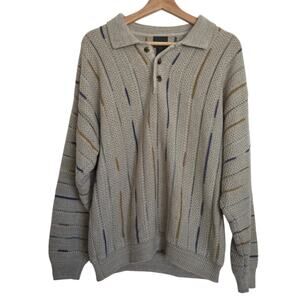 Retro Scandia Woods Rugby Polo Henley Knit Sweater Nordic Cabincore LARGE